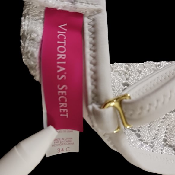 Victoria's Secret Crochet Padded Push Up White Bikini Top Size 34C - Picture 7 of 13